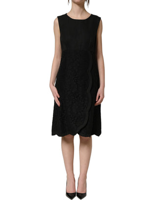 Black Floral Lace Sleeveless Shift Dress