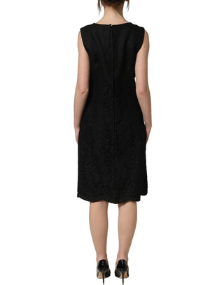 Black Floral Lace Sleeveless Shift Dress