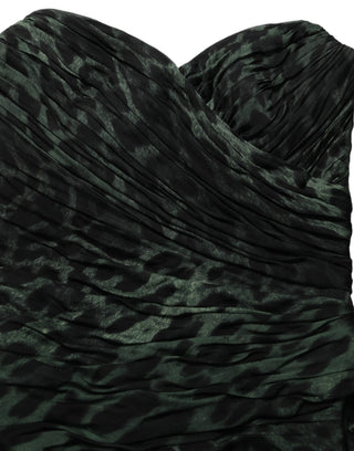 Green Leopard Print Bustier Draped Midi Dress