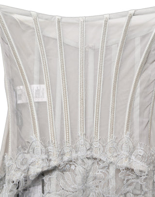 Gray Lace Corset Style Bodice Maxi Dress