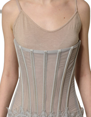 Gray Lace Corset Style Bodice Maxi Dress