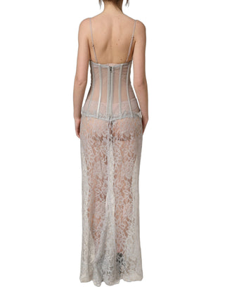 Gray Lace Corset Style Bodice Maxi Dress