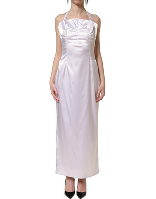 Vestido largo de satén blanco con espalda halter y sin espalda