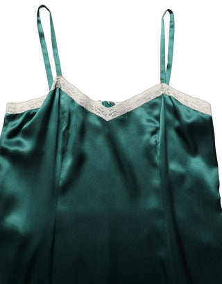 Green Satin Lace Trim Sleeveless Maxi Dress