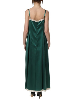 Green Satin Lace Trim Sleeveless Maxi Dress