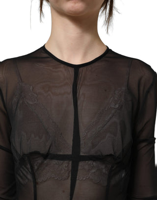 Black Long Sleeve Sheer Fitted Maxi Dress