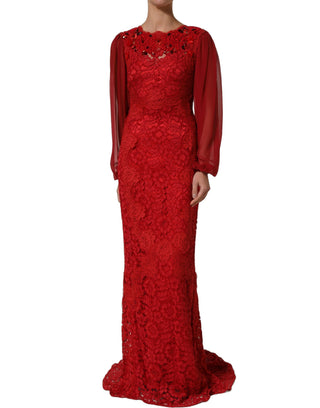 Vestido largo de sirena rojo con adornos