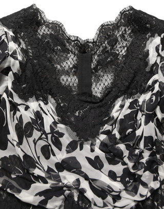 Vestido maxi negro de seda con encaje floral y bordado Ricamo