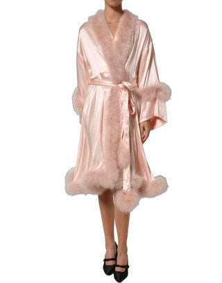 Light Pink Silk Turkey Feather Wrap Midi Dress