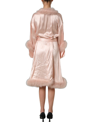 Light Pink Silk Turkey Feather Wrap Midi Dress