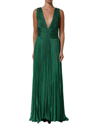 Vestido de noche plisado verde esmeralda