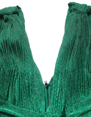 Emerald Green Plissé Evening Gown Dress