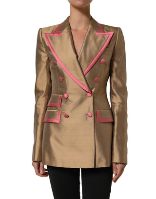 Gold Silk Double Breasted Coat Blazer Jacket