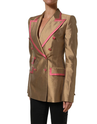 Gold Silk Double Breasted Coat Blazer Jacket