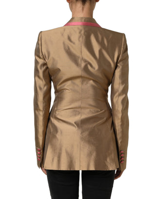 Gold Silk Double Breasted Coat Blazer Jacket