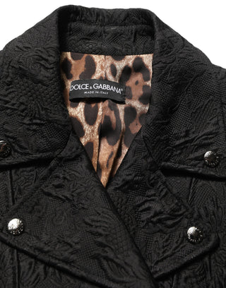 Black Floral Brocade Biker Blouson Jacket