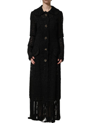 Black Embellished Guipure Lace Coat Jacket