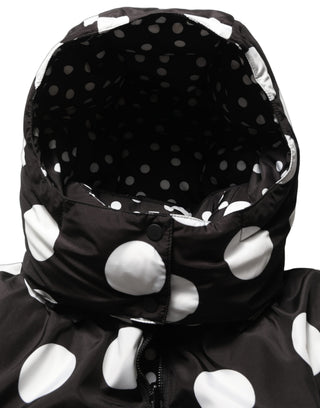 Black White Polka Dot Hooded Blouson Jacket