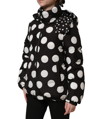 Black White Polka Dot Hooded Blouson Jacket