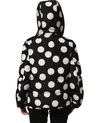 Black White Polka Dot Hooded Blouson Jacket