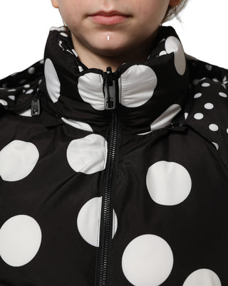 Black White Polka Dot Hooded Blouson Jacket