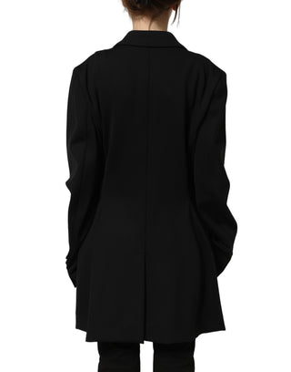Black Double Breasted Crepe Blazer Jacket