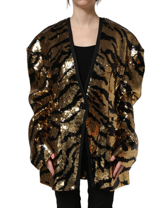 Black Gold Sequin Tiger Stripe Blazer Jacket