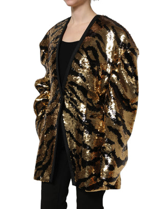 Black Gold Sequin Tiger Stripe Blazer Jacket