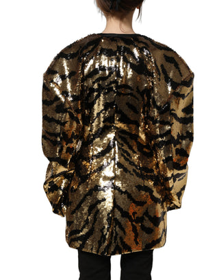 Black Gold Sequin Tiger Stripe Blazer Jacket