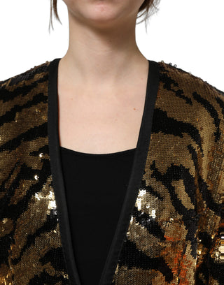 Black Gold Sequin Tiger Stripe Blazer Jacket