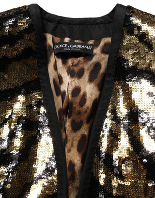 Black Gold Sequin Tiger Stripe Blazer Jacket