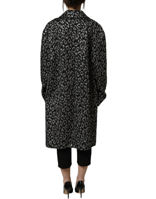 Black Silver Jacquard Leopard Coat Jacket