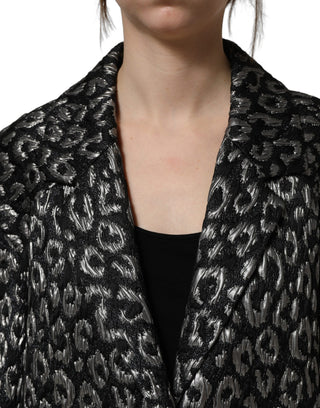 Black Silver Jacquard Leopard Coat Jacket