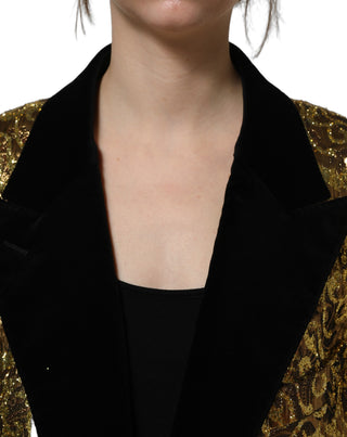 Gold Floral Jacquard Wool Trench Coat Jacket