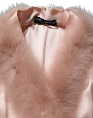 Light Pink Silk Turkey Feather Robe Jacket