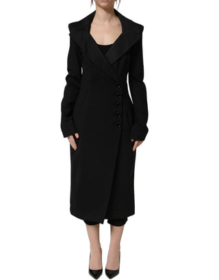 Black Nylon Double Breasted Coat Jacket