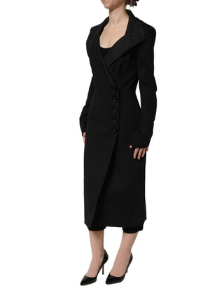 Black Nylon Double Breasted Coat Jacket