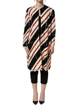 Multicolor Stripe Sequin Duster Coat Jacket