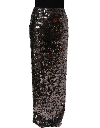 Brown Sequinned Embellished PencilCut Skirt