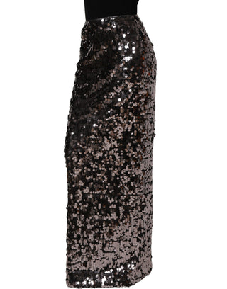 Brown Sequinned Embellished PencilCut Skirt