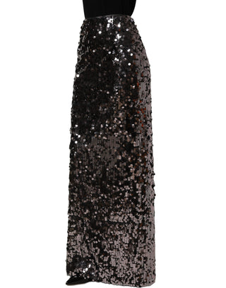 Brown Sequinned Embellished Pencil Cut Skirt