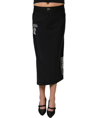 Black DGVIB3 Stretch Jersey Midi Pencil Cut Skirt