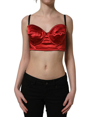 Red Polyester Satin Bustier Cropped Tank Top