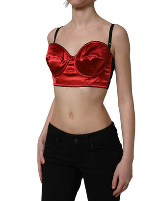 Red Polyester Satin Bustier Cropped Tank Top