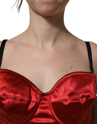 Red Polyester Satin Bustier Cropped Tank Top
