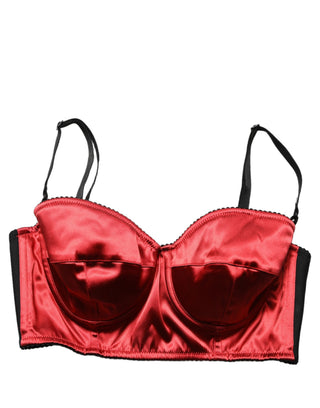 Red Polyester Satin Bustier Cropped Tank Top