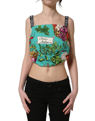 Multicolor Silk Vegetable Print Cropped Top