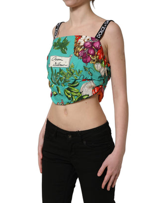 Multicolor Silk Vegetable Print Cropped Top