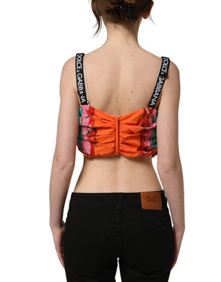 Multicolor Silk Vegetable Print Cropped Top