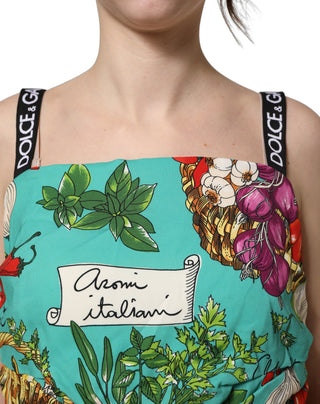 Multicolor Silk Vegetable Print Cropped Top